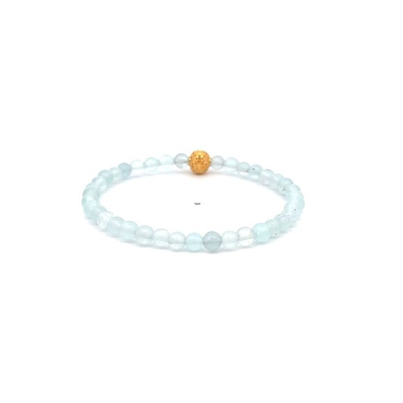 18K Gold Money Coin Ball Lucky Charm Bracelet Mini Gemstones Natural Aquamarine - Picture 4 of 7